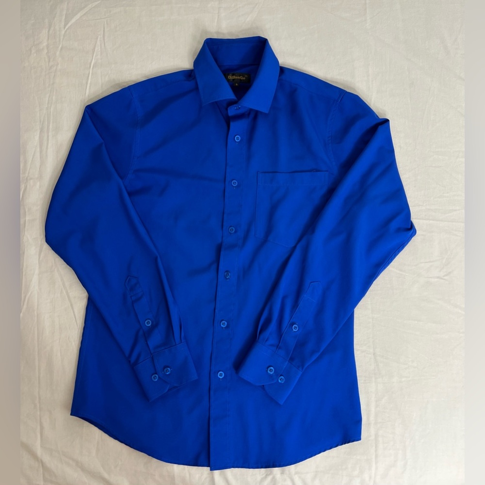 Bright Blue Button-Up Shirt Dibangu  Long Sleeve Dress Shirts  Size Small